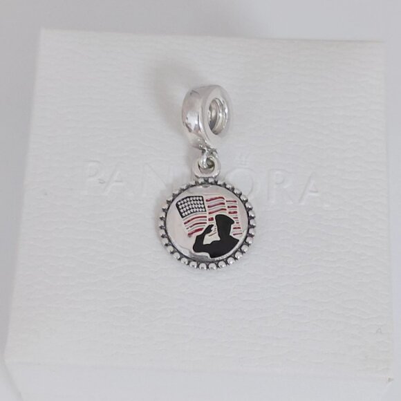 Pandora American Flag and Soldier Police Dangle Charm Exclusive Pendant with box - Picture 3 of 10